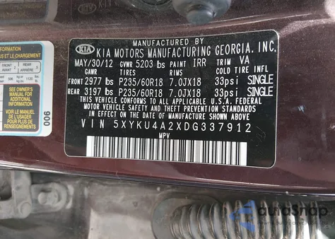 2013 Kia Sorento Ex V6 from USA, damaged, VIN 5XYKU4A2XDG337912